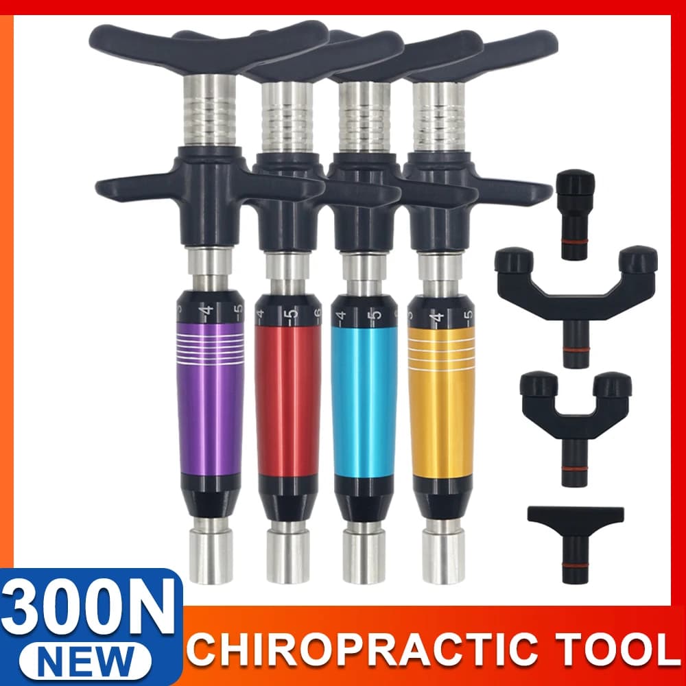 300N Manual Chiropractic Adjusting Tool Spine 6 Levels 4 Heads Therapy Adjust Vertebration Tool Massager Gun Set