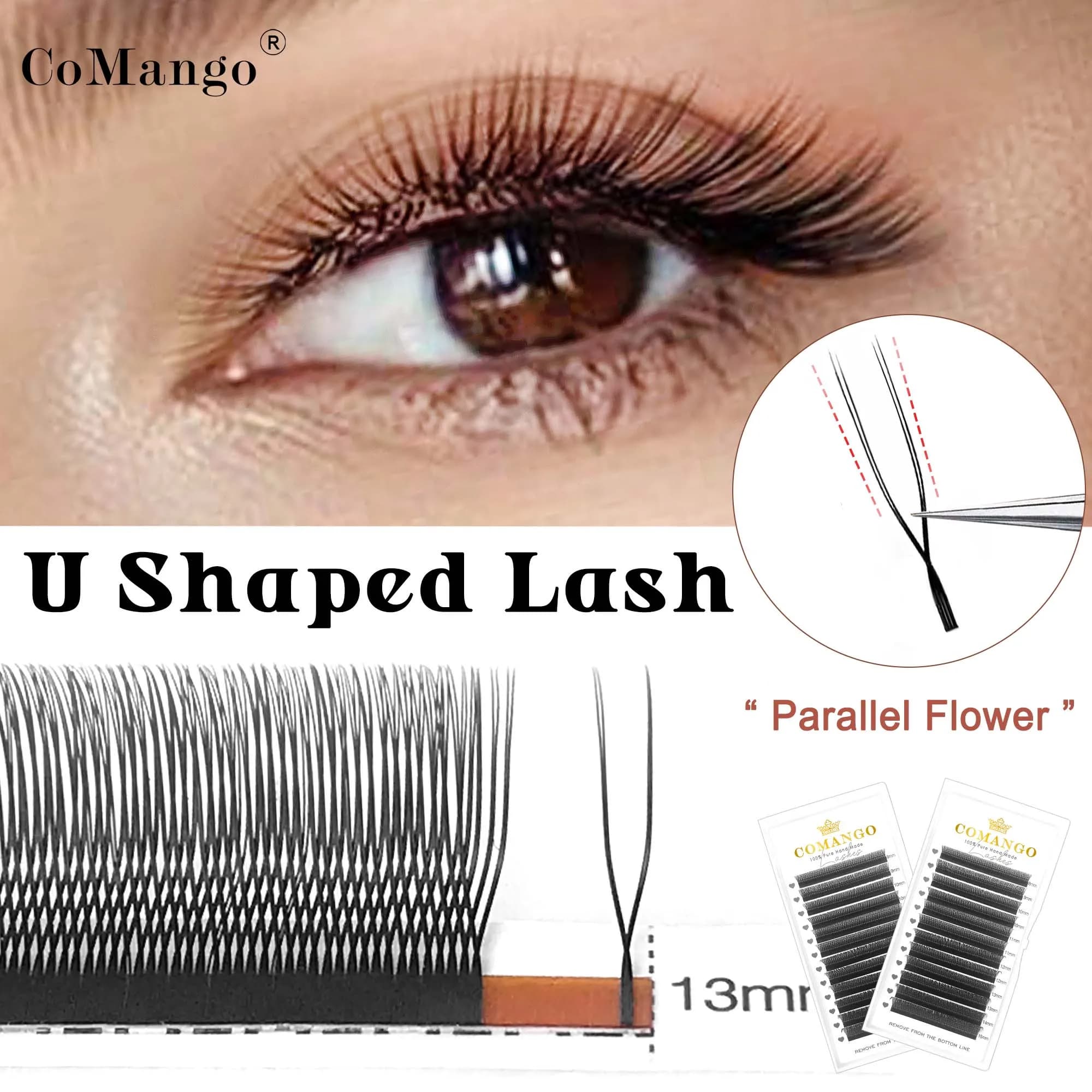 CoMango Ciglia a forma di U YY extension C/D premium PBT U sahpe YY ciglia ultra morbide ciglia finte visone piuma leggera