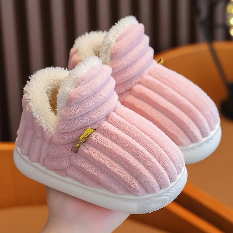 Adults Children Toe Wrap Cotton Slippers Winter Boy Girl Warm Cotton Slippers Thick Soft Sole Slides Men Women Non-slip Shoes