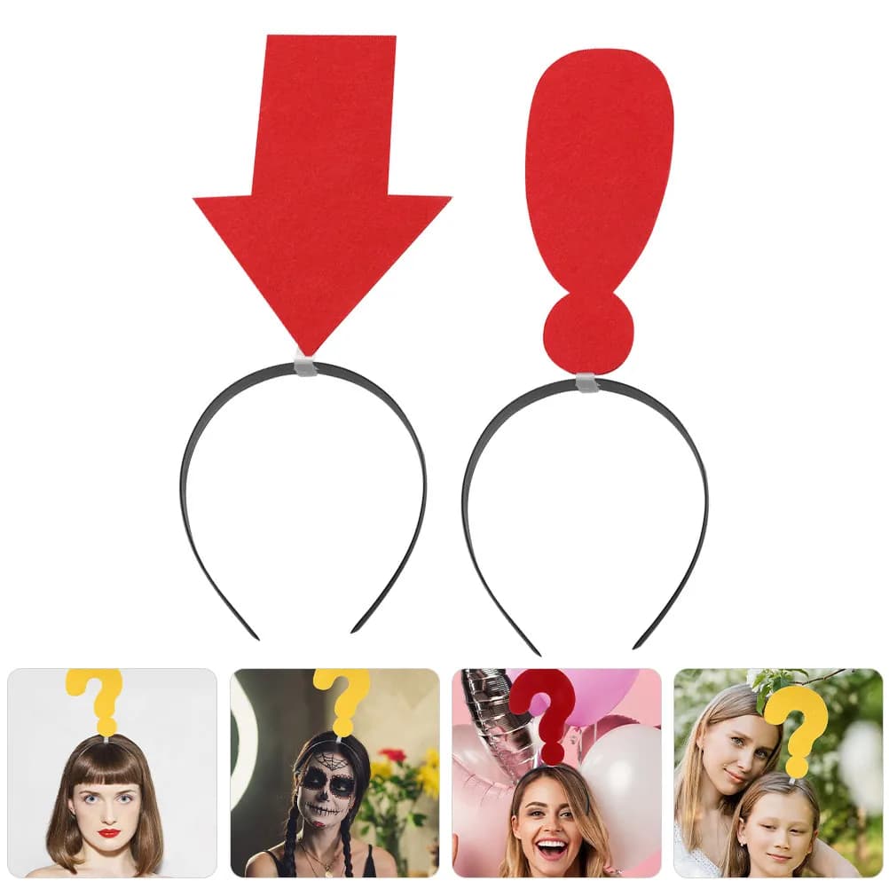 Set di 4 Fasce per Capelli a Forma di Freccia, Punto Interrogativo ed Esclamativo, Accessori per Halloween, Feste di Compleanno, per Donne e Ragazze, Prop per Foto e Travestimenti