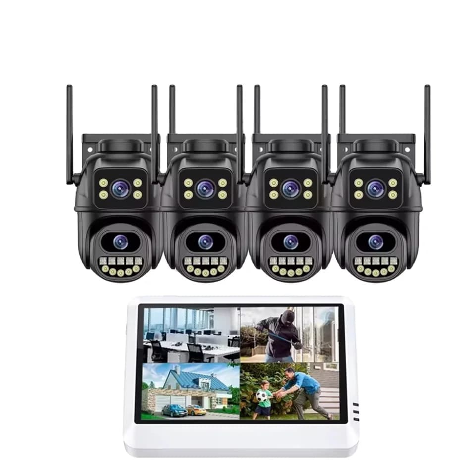 Kit Telecamera di Sicurezza IP PTZ WiFi 9MP con Zoom 8x, NVR Wireless 4CH per Esterni, Sistema di Videosorveglianza CCTV con NVR 8CH e LCD da 7 Pollici