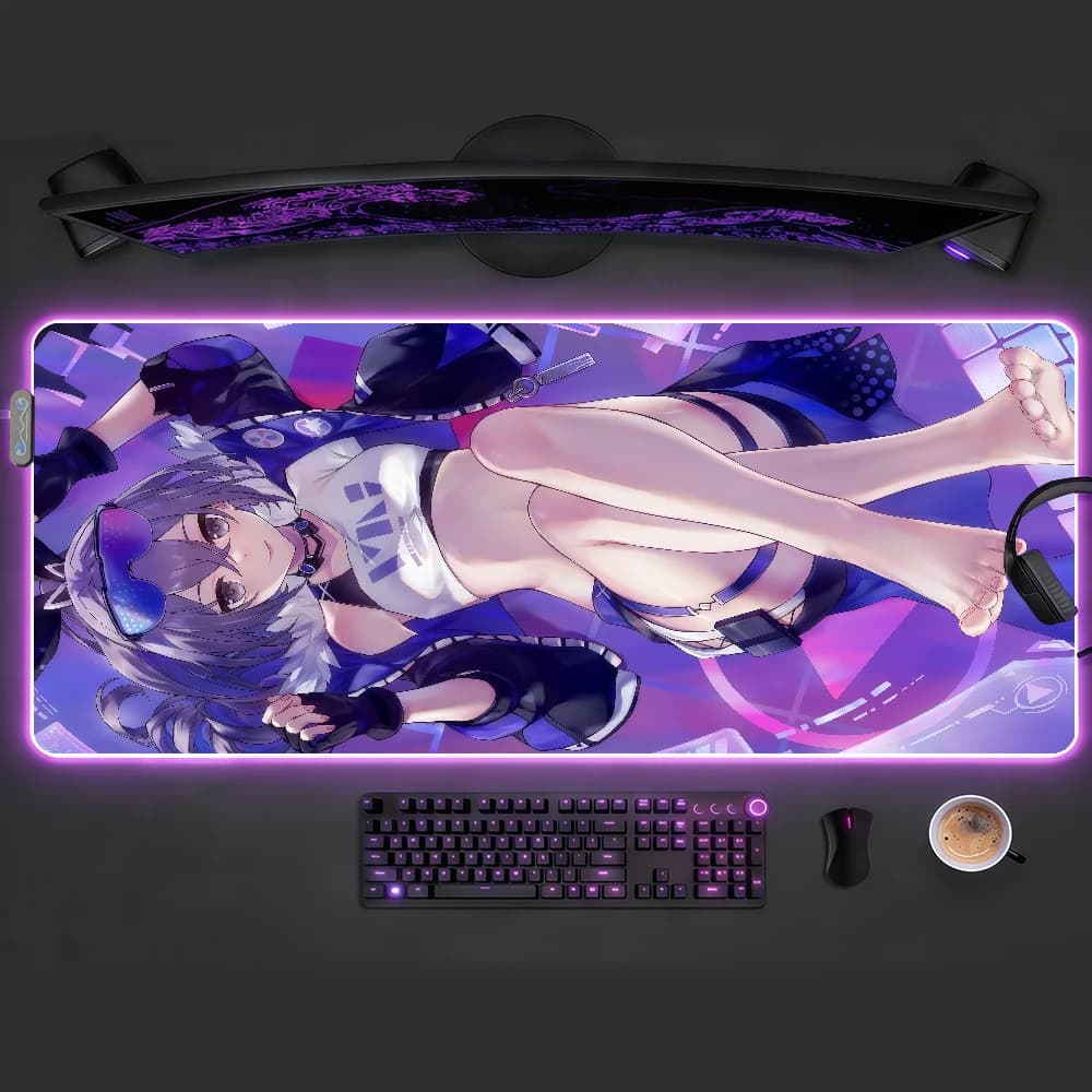 Tappetino per Mouse Honkai Star Rail Silver Wolf RGB LED Antiscivolo in Gomma, Accessori da Gaming, Grande XXL, Tappetino da Scrivania per Computer e Ufficio