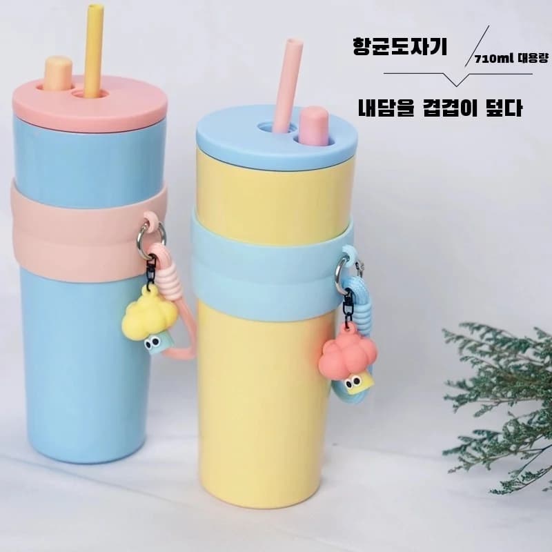 Portable thermos cup portable ceramic ice cup high-value car straw cup