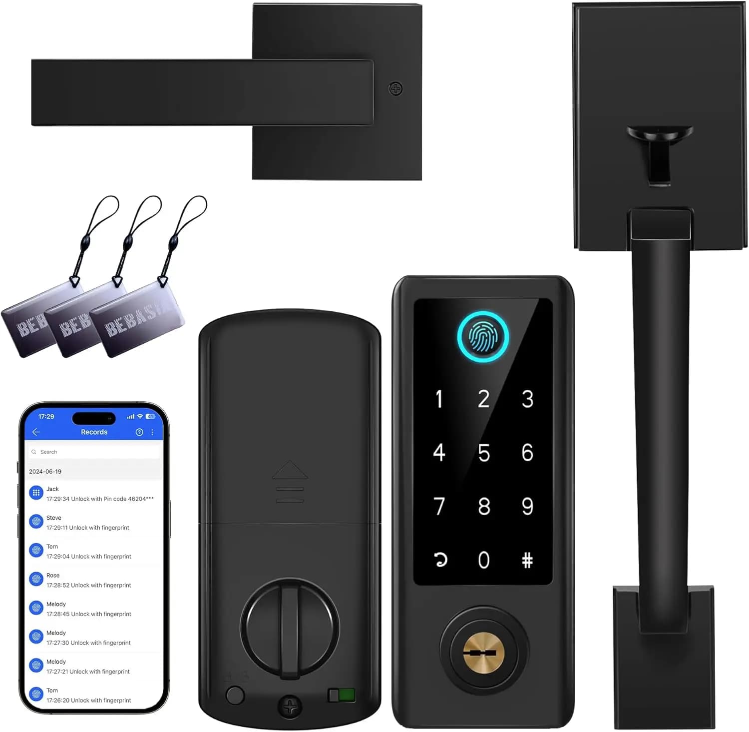 Serratura Intelligente con Impronta Digitale e Maniglia, Ingresso Senza Chiave Bluetooth, Serratura Elettronica con Tastierino Digitale in Nero