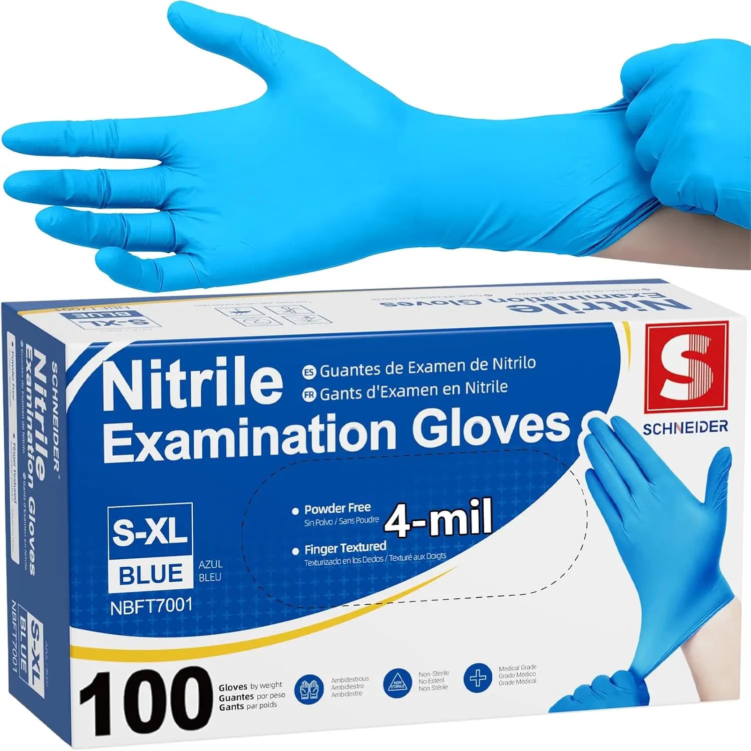 Guanti da esame in nitrile, blu, 4 mil, senza polvere, senza lattice, per uso medico, pulizia, preparazione alimenti, non sterili, 100 pezzi