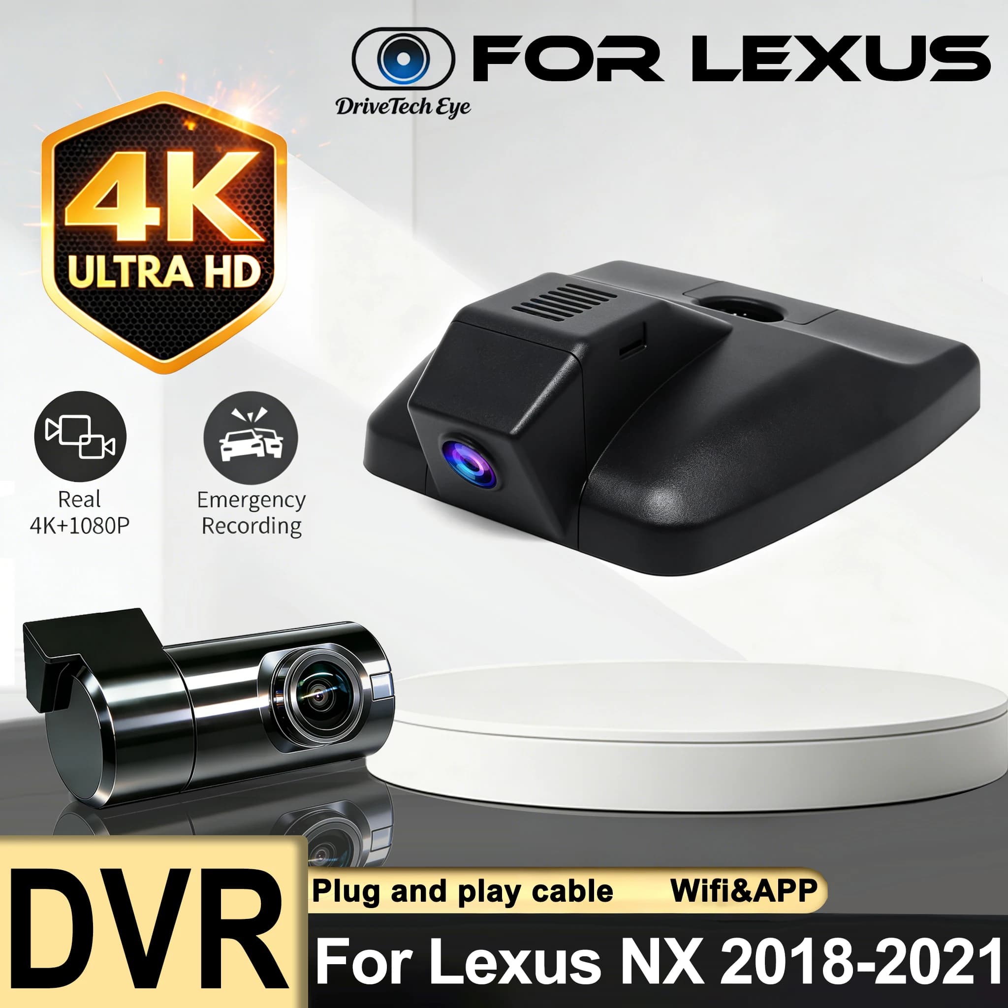 4K Dash Camera For Lexus NX 2018 2019 2020 2021 4K Dash Cam Front Rear Camera DVR Plug and Play Recorder 24h Record