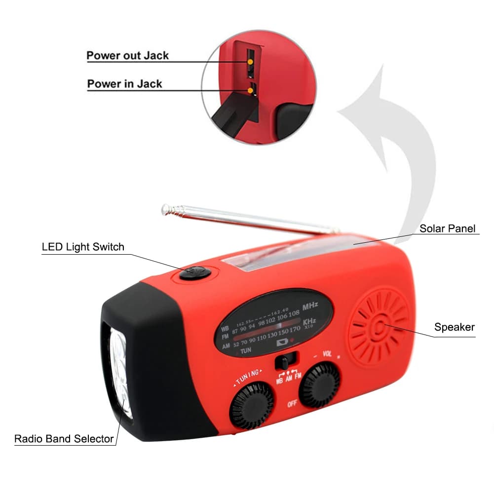 Portable Hand Radio Solar Crank AM/FM/NOAA Weather Radio Emergency Flashlight