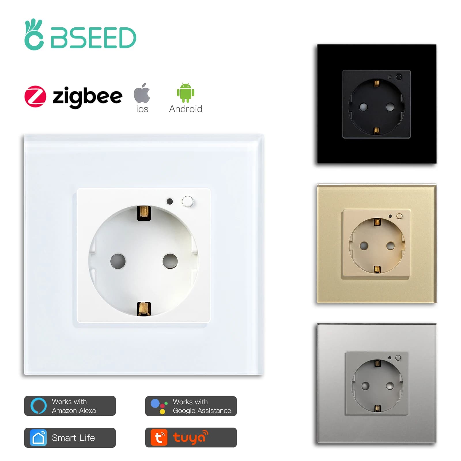 BSEED Singolo ZigBee Monitor di Energia Prese a muro Doppio Misuratore Intelligente Prese Google Smart Life App Controllo Alexa Prese Triple EU