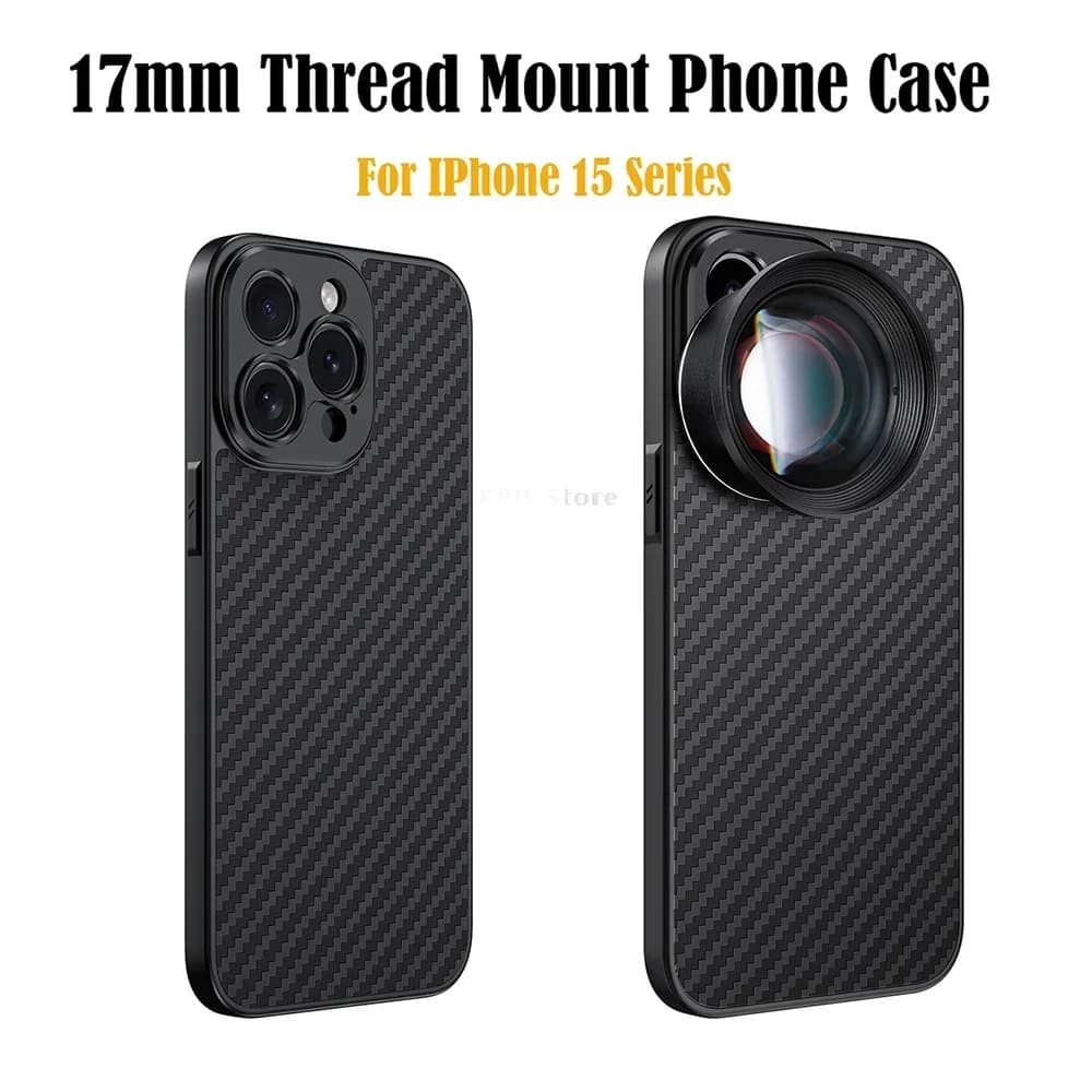 Custodia per telefono con attacco filettato da 17MM per IPhone 15 Pro Max Plus custodia protettiva per obiettivo del telefono custodia in fibra di carbonio per obiettivo Ulanzi Apexel Kase
