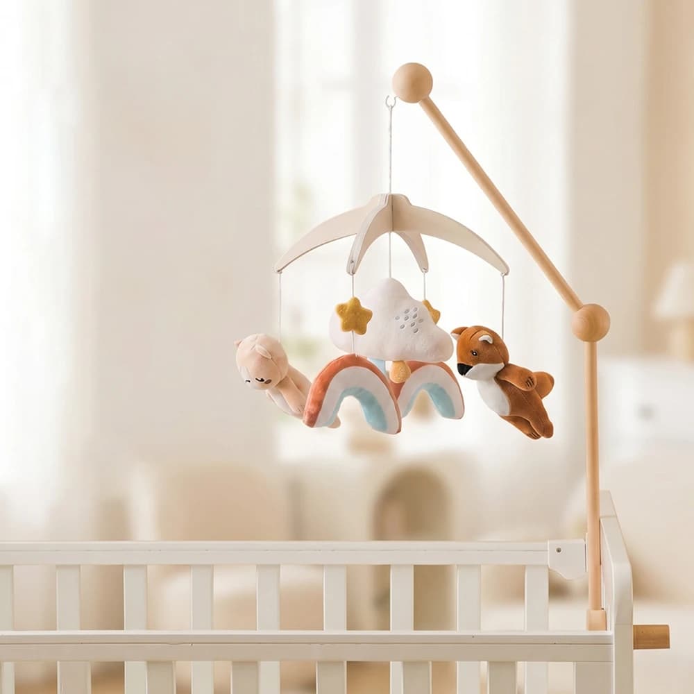 Baby Crib Mobile Rattle Toy For 0-12 Months Cartoon Felt Forest Animal Bed Bell Hanging Wooden Bracket Mobile Newbaby Rattle Toy