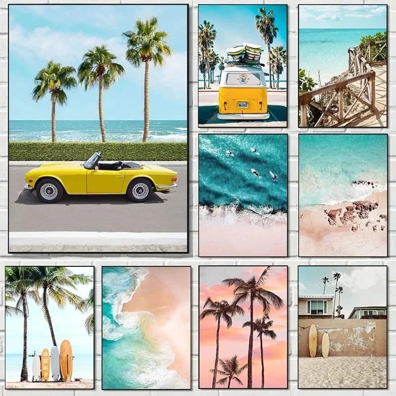 Mosaic 5d Diy Diamond Painting Crafts Art Summer Sunshine Beach Surf Palm Trees Sea View Cross Stitch Kits Home Deocr Cozy Gift