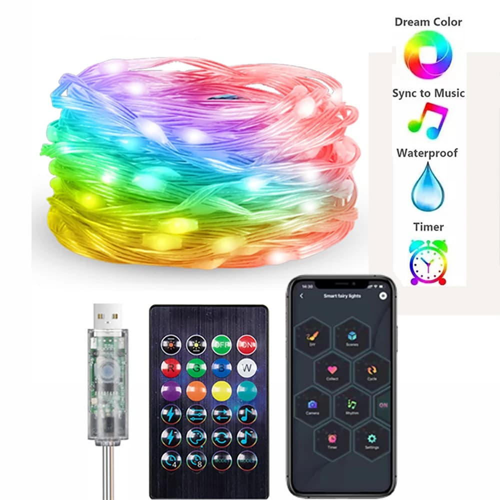 Decorazione dell'albero di natale LED Leather Line Light RGB IC USB 5V Bluetooth APP Control WS2812B LED Fairy Tale Light String Wedding
