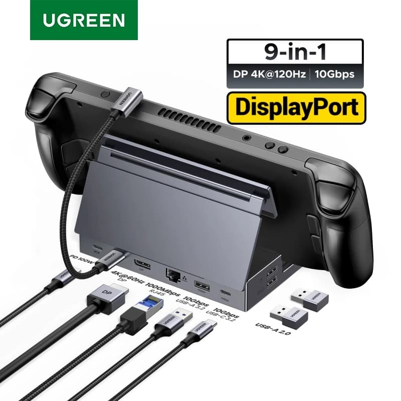 UGREEN Steam Deck Docking Station 10Gbps USB-C a 4K120Hz DisplayPort Gigabit RJ45 PD100W TF/SD per PC iPad Rog Ally/X Legion Go
