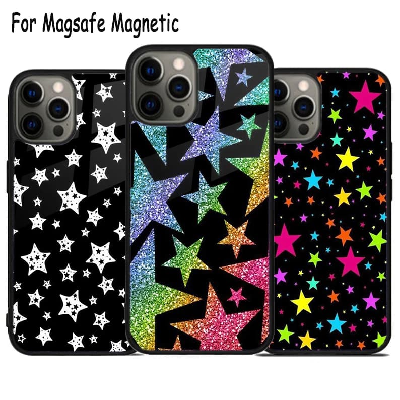 Cover per telefono con ricarica wireless e stelle scintillanti per iPhone 17 Air 15 16 16e 14 13 11 12 Pro Max Plus, cover magnetica Magsafe con paraurti
