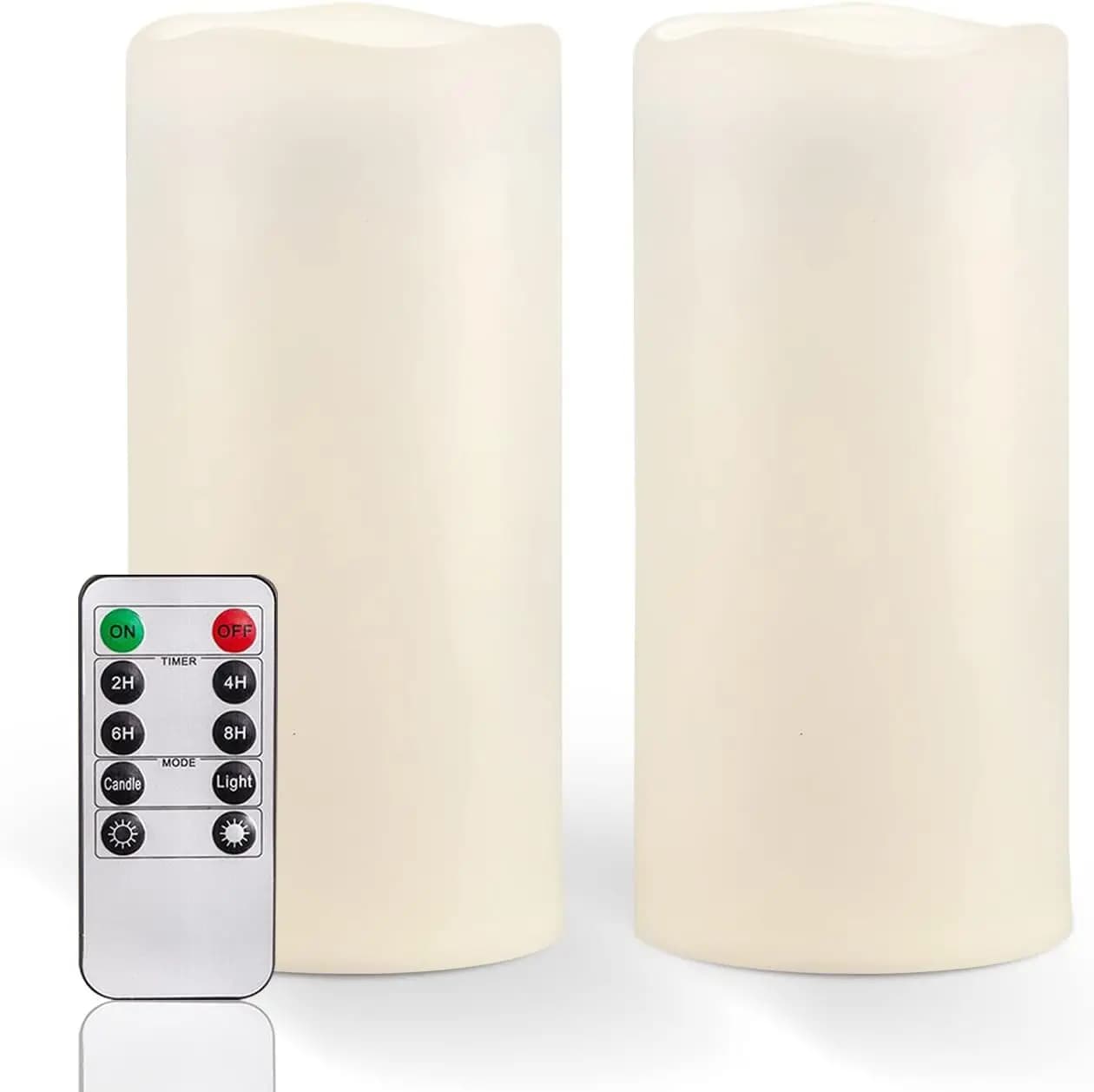 Large Flameless Candles Waterproof by Exterior with Remote Control and Timer, Indoor/Esternum Lantern Battery LED Candles, Set of 2