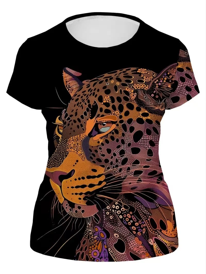 Latest Adult and Children's Cheetah Family Leopard Print 3D European and American Style Personalized T-Shirt