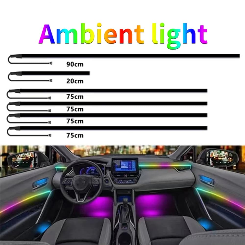 Luce ambientale per auto 18 in 1 Dual Zone Symphony Streamer Interni LED a colori RGB Neon Acrilico Strip Atmosfera Kit di illuminazione App