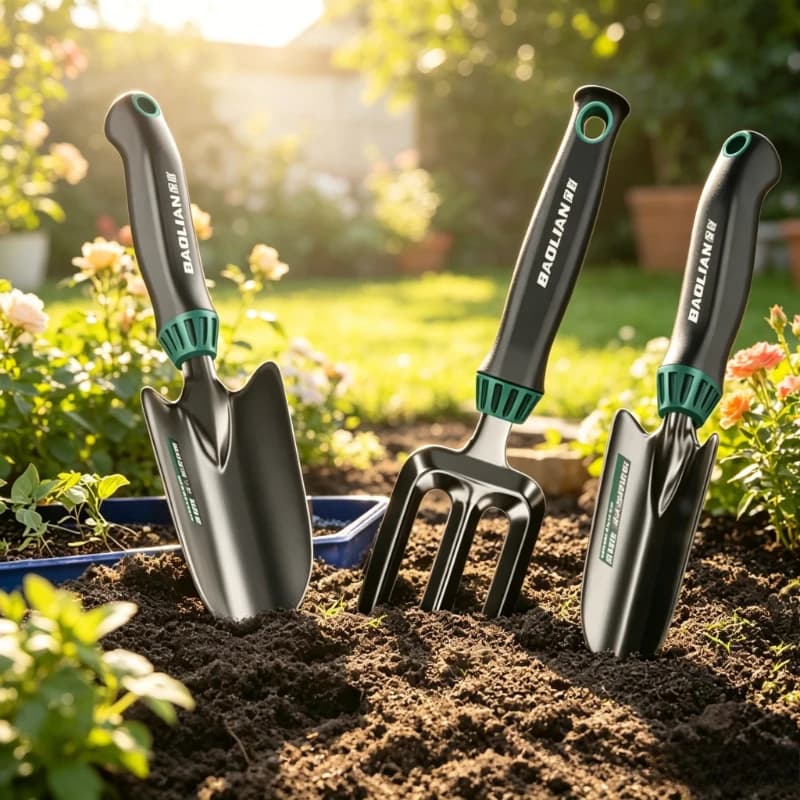 Set of 3 Steel Garden Tools Resistant: Paletta, Vanga and Forca 5 Tips for Deerbo and Scavo with Ergonomic Slip Handle