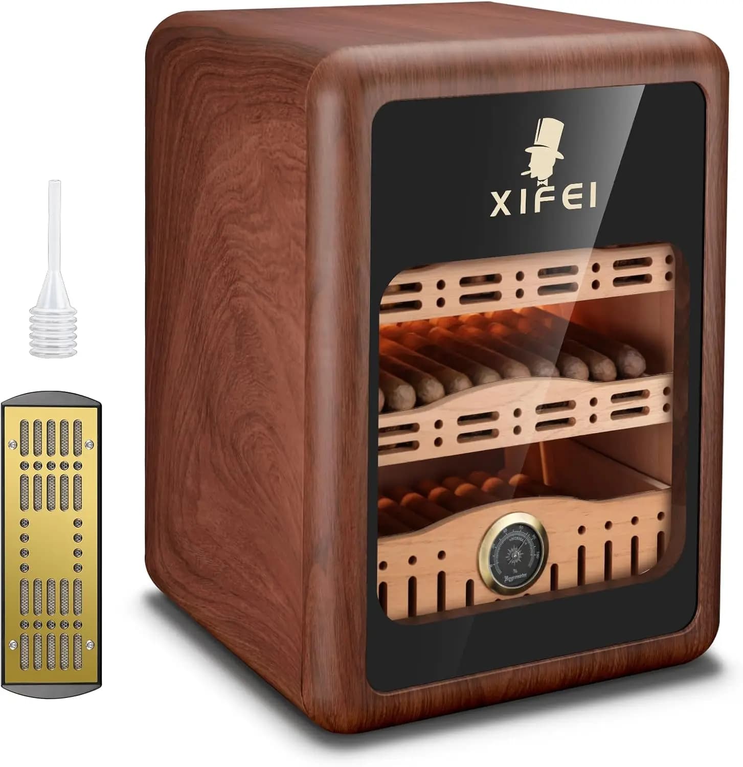 Humidor da Tavolo per 150 Sigari con Luci LED, Ripiani in Cedro Spagnolo, Igrometro e Umidificatore - Regalo Perfetto per Uomini