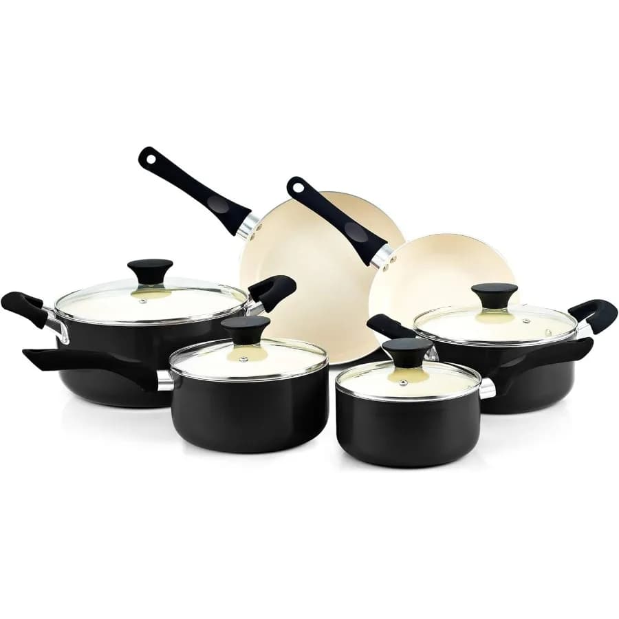 Set of non-stick pots and pans, set of 10 pieces ceramic pots, non-stick kitchen set with pots, pans, pans, pans, Dutch Ove