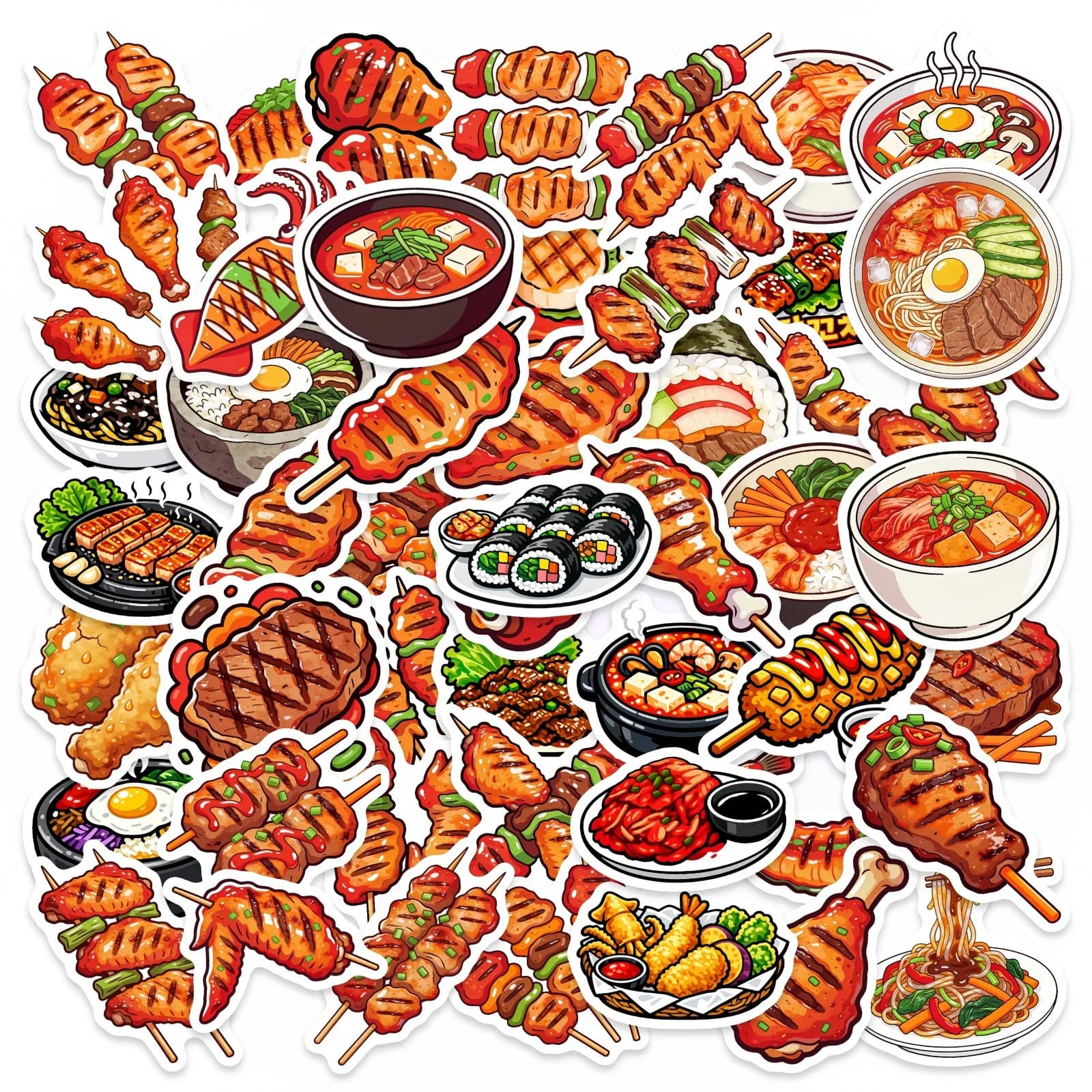 50/100 Pezzi Adesivi HD con Illustrazioni di Cibo Giapponese per Quaderni, Telefoni, Scrapbook, Frigoriferi, Forni, Decorazioni Resistenti e Durevoli