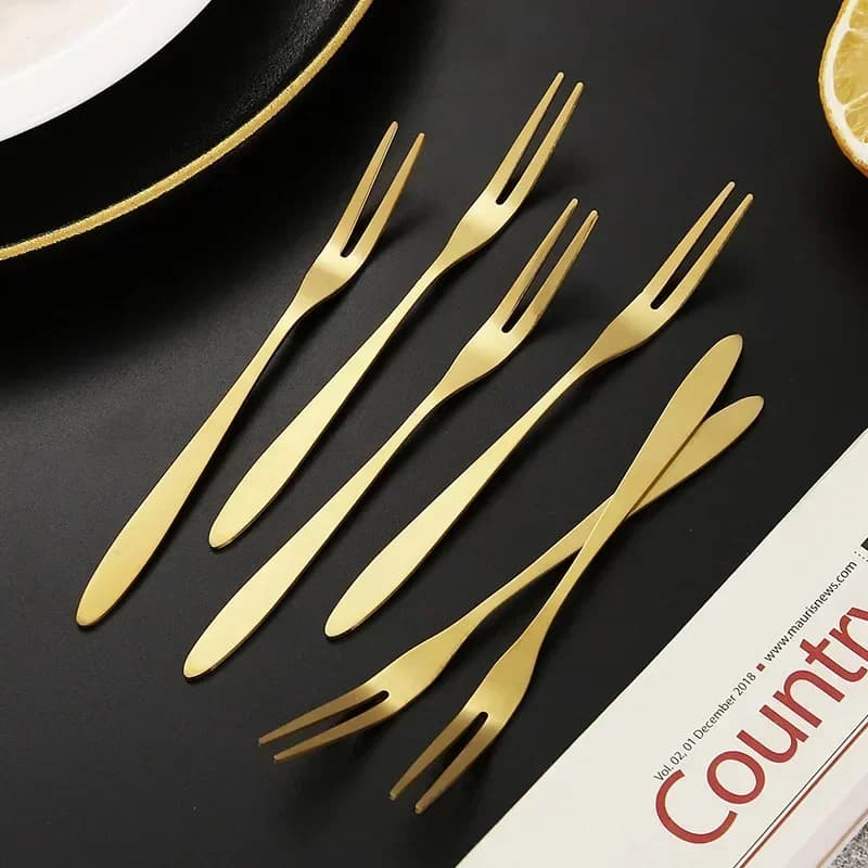 10 pieces fruit fork in stainless steel small toothpick fruit stick multifunctional cake knife golden moon plectres for food kitchen accessories