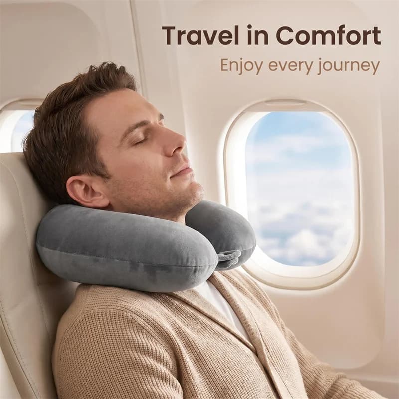 1pc Travel Pillow Neck Pillow Airplane Pillow Traveling Car Home Office Travel Neck Flight Pillow Snap Strap Soft Cover