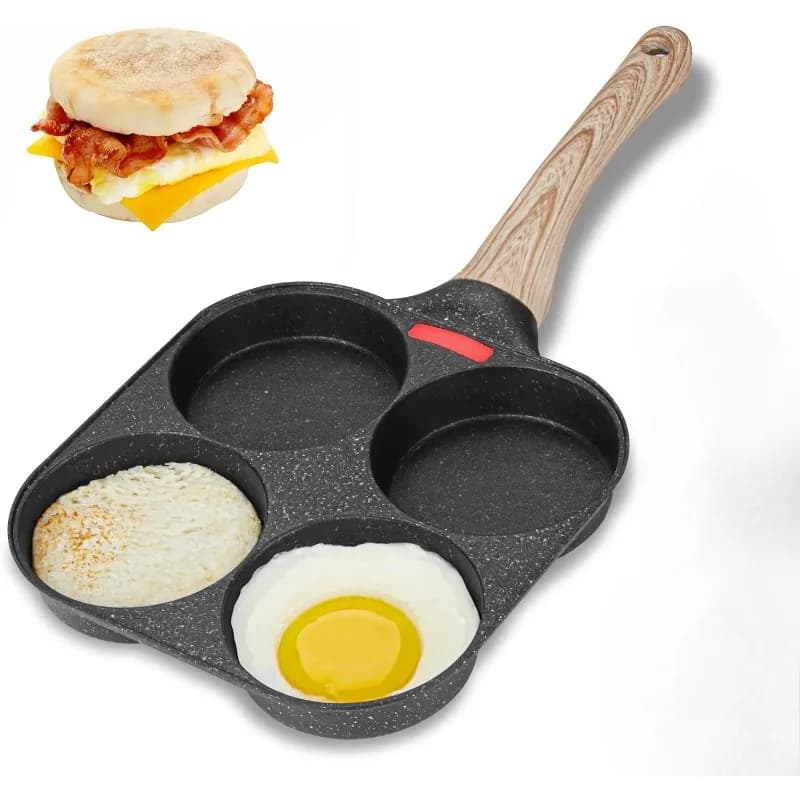 Padella per Uova, Padella Antiaderente a 4 Scomparti per Colazione, Pancake, Hamburger, Sandwich, Adatta per Fornelli a Gas e Piani a Induzione