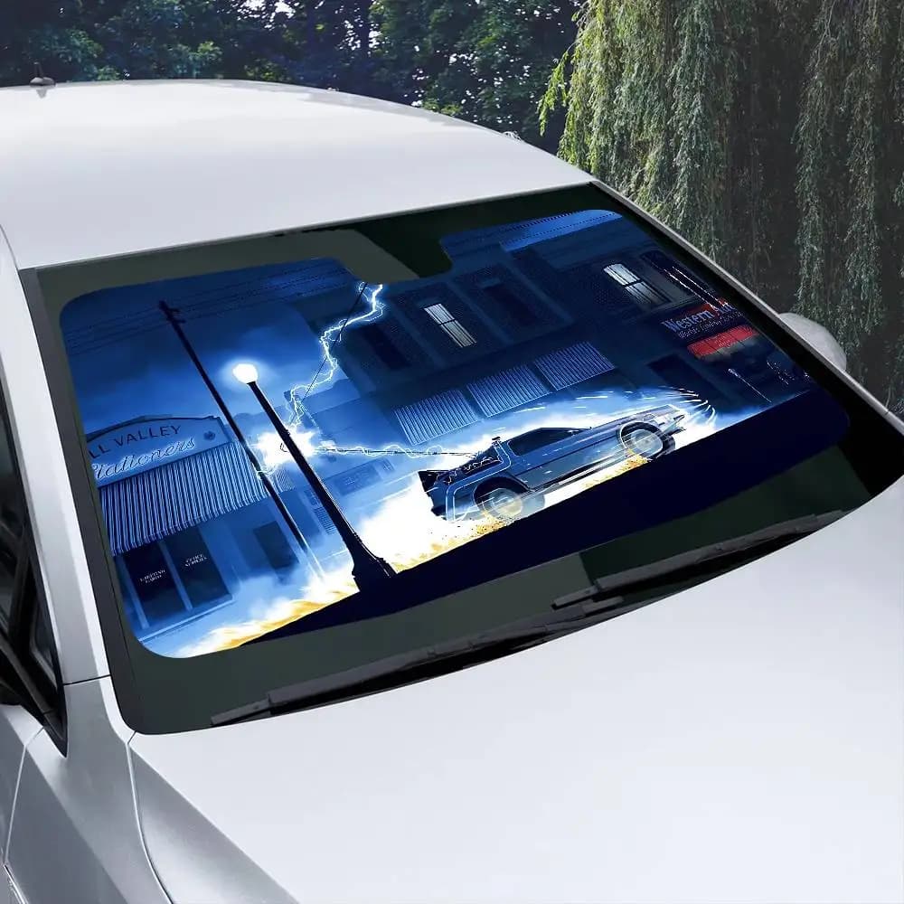 Parasole per Auto Divertente con Tema del Film 'Ritorno al Futuro', Protezione Pieghevole per Parabrezza con Animali