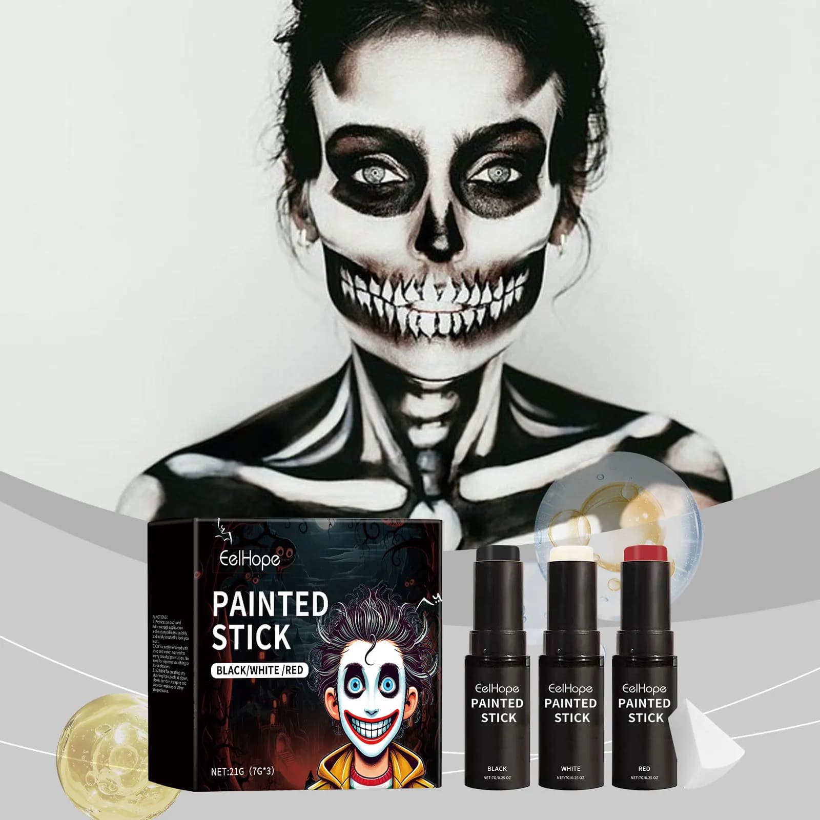 Halloween Body Painting Stick Set: Full Cover Body Painting Foundation, Makeup, Clown Face Painting