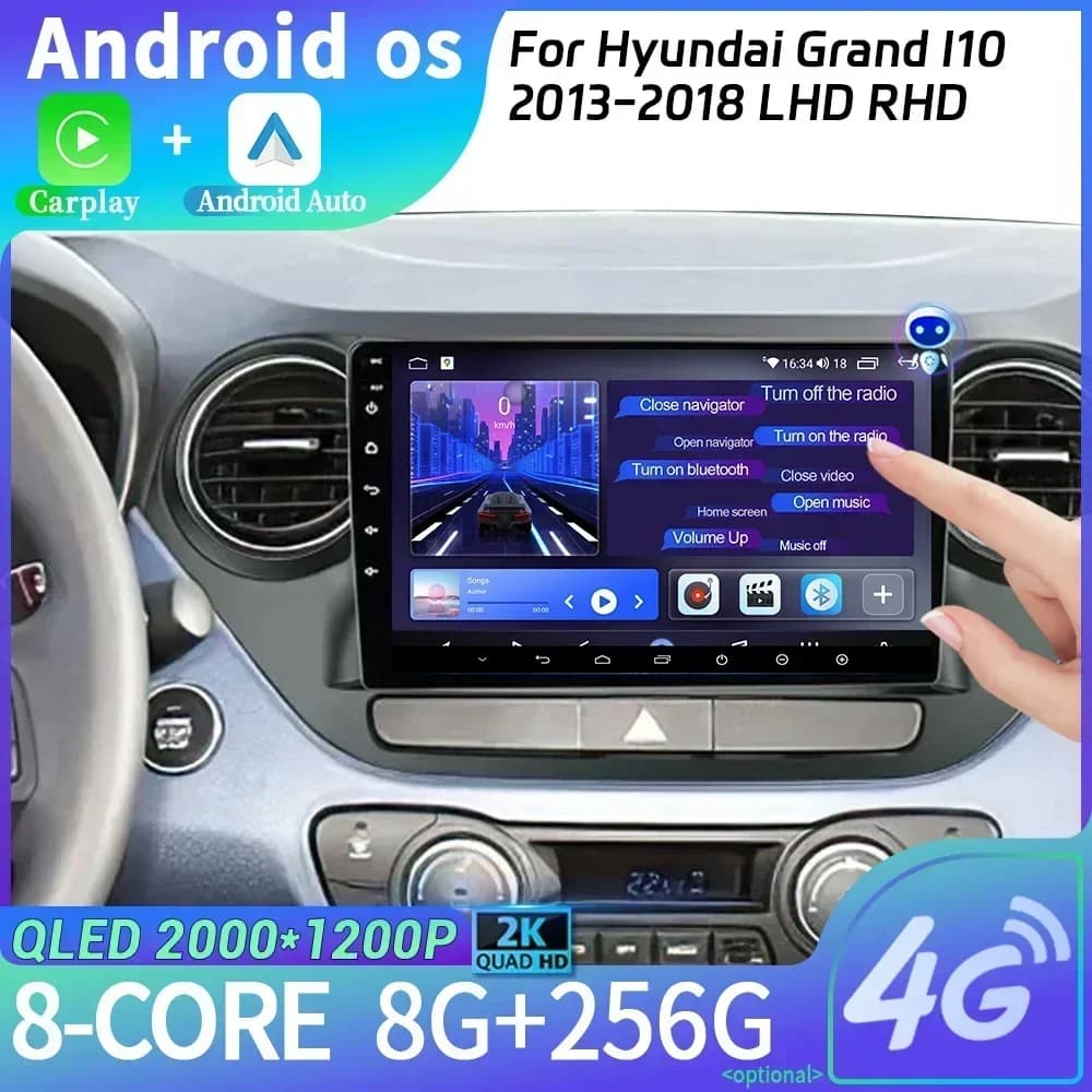 Wireless Carplay Stereo Screen For Hyundai Grand I10 2013-2018 LHD RHD Car Radio Multimedia Navigation Android 14 WIFI