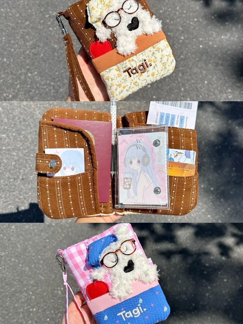 Caldo buona notte Porta passaporto da viaggio portatile Cagnolino Borsa portaoggetti carina Porta documenti Porta carte Cartone animato Sle Interno in cotone