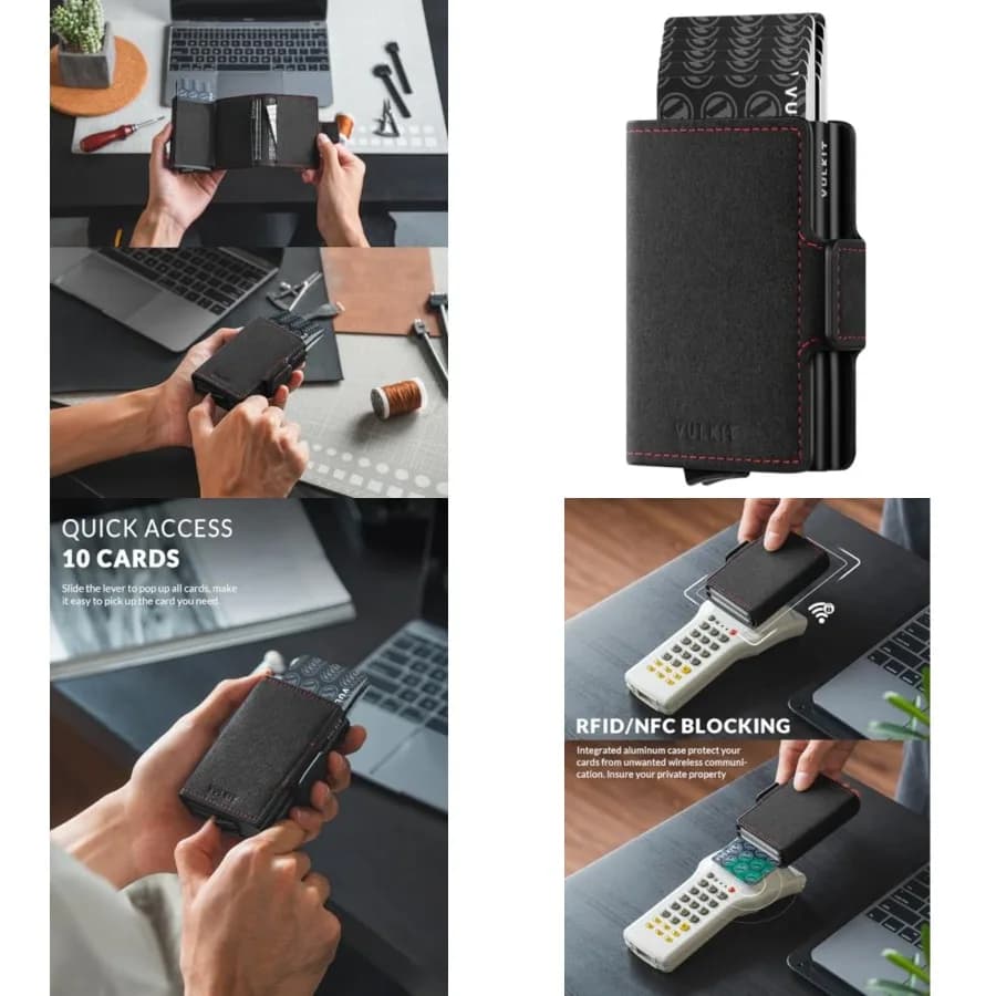 Portacarte di Credito in Pelle con Blocco RFID, Portafoglio Automatico Pop-Up, Portacarte Doppio Magnetico per Uomo e Donna