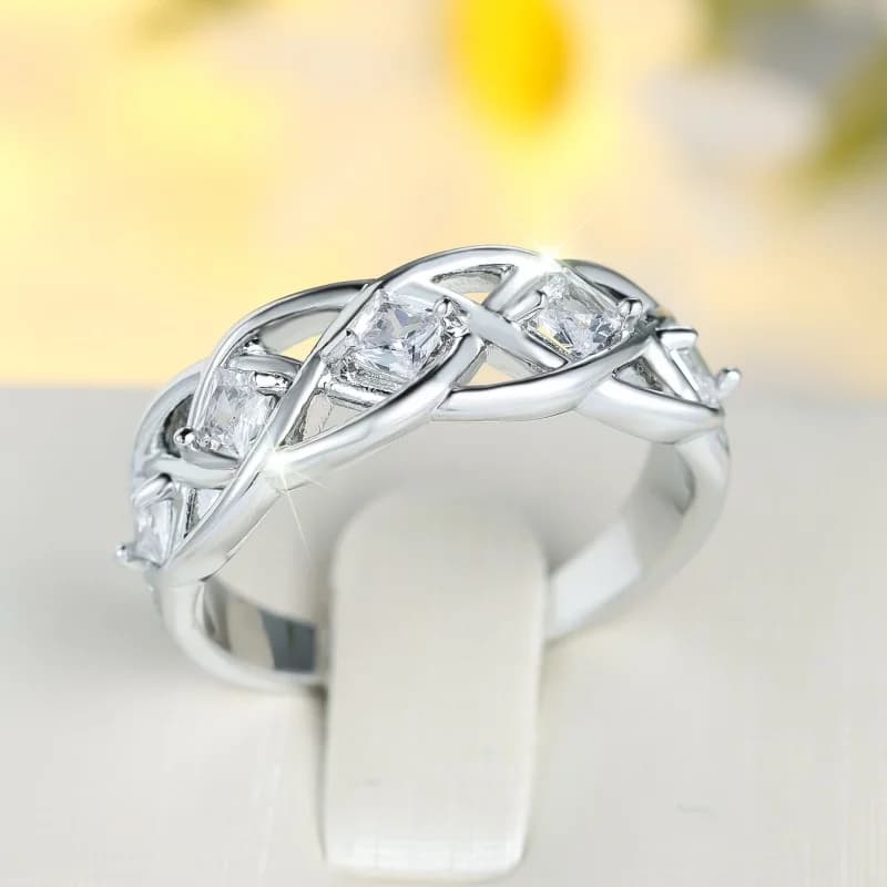 New Ring 2026 in White Gold Shaped K Square Cable with Micro Zirconia Lined, Jewelry and Versatile Accessories, Simple and Fashion