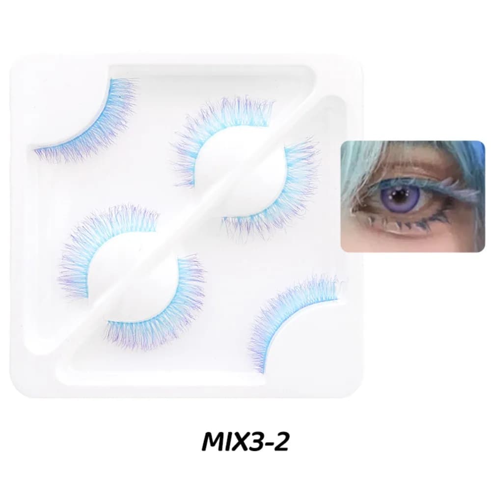 1/3 Paia di Nuove Ciglia Finte Blu Rosa Colorate, Naturali e Lunghe, Fatte a Mano per Donne, Ragazze e COS