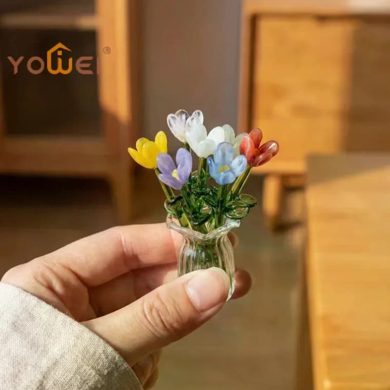 Realistic Glass Flowers 6/7Pcs Artificial Simulation Plants for Chic Home Tabletop Decoration and Gift Giving
