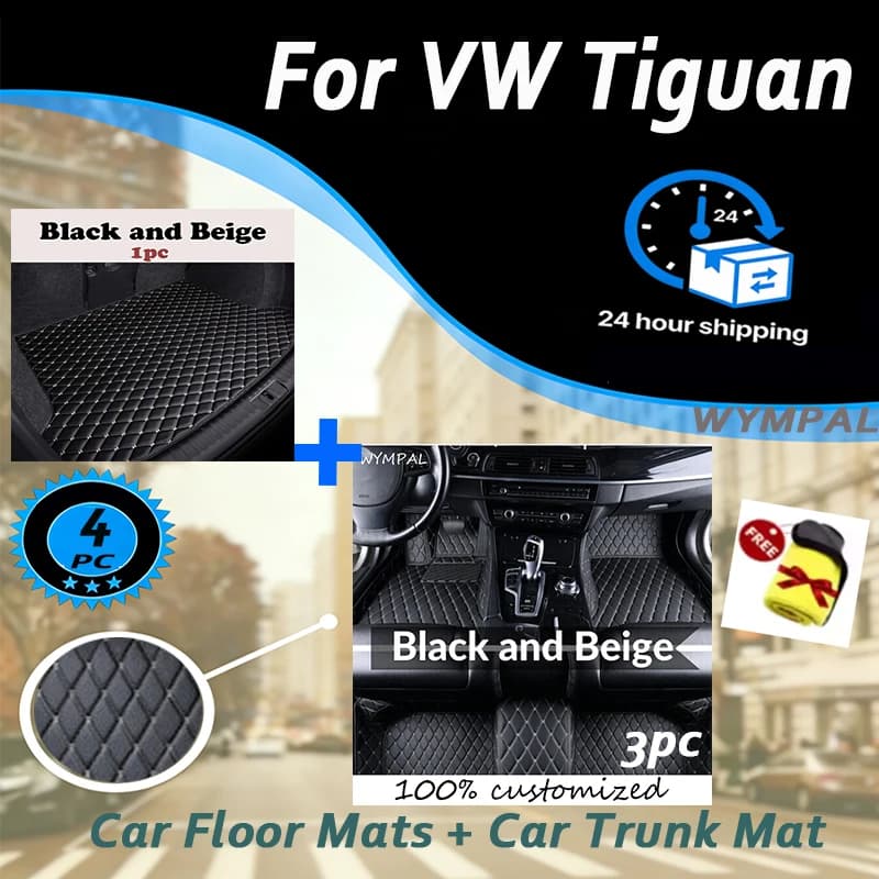 4pc Set car floor trunk mat for Volkswagen VW Tiguan 2017 2018 2019 2020 2021 2022 Car Trunk Mat Auto with towel