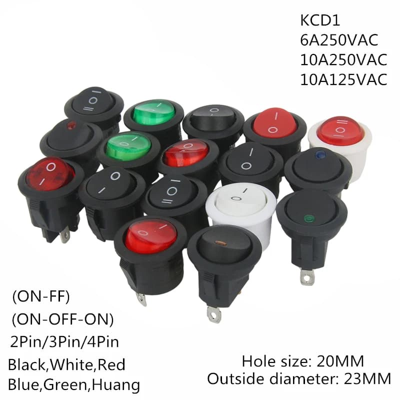 1 pz ON/OFF interruttore a bilanciere rotondo LED illuminato auto 12V 24V / 6A 250V / 10A 125V 2/3/4PIN interruttore 20MM