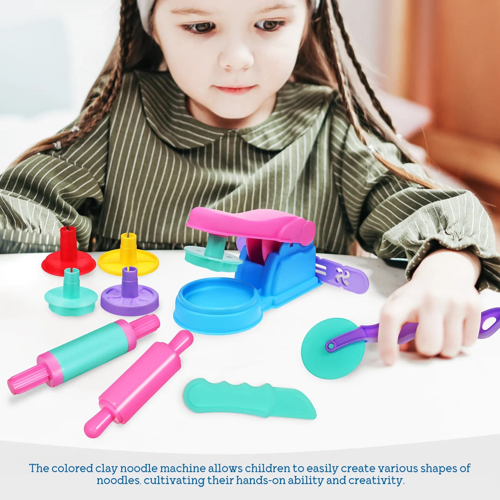 Kit di 22 Pezzi per Modellare l'Argilla con Macchina per Noodle e Figurine di Animali, Set Educativo Creativo per Bambini