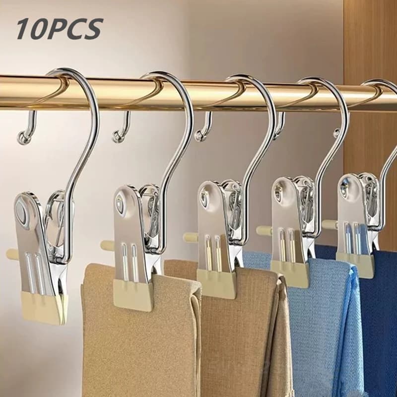 Wardrobe clothes organizer springs with hook dress pants hangers pliers for laundry hat stainless steel hooks for soft clothes