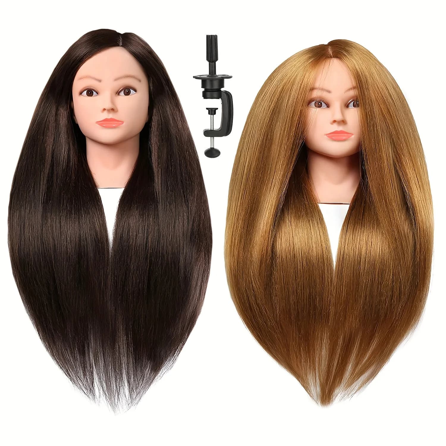 Testa di manichino con capelli 80% capelli umani e supporto per parrucca Testa di bambola per cosmetologia manichino per parrucchiere e supporto treppiede individuale