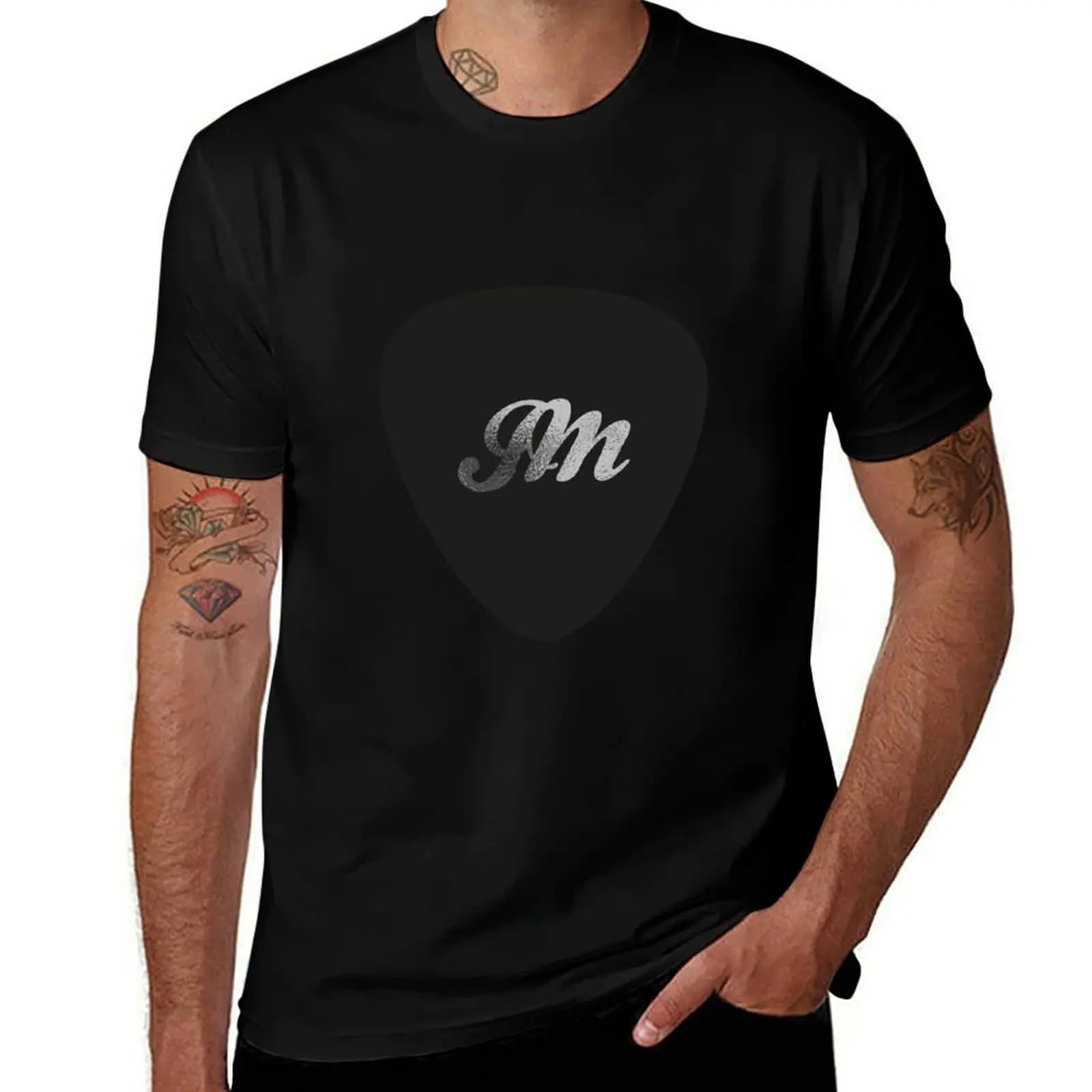 T-shirt JM guitar pick, semplice, tinta unita, girocollo