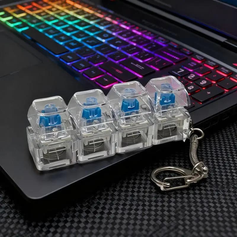 [HS].4/9 Keys Mechanical Keyboard Axis Tester LED Keyboard Key Toy Stress Relief DIY Button Keycap Fidget Keychain Toys Gift