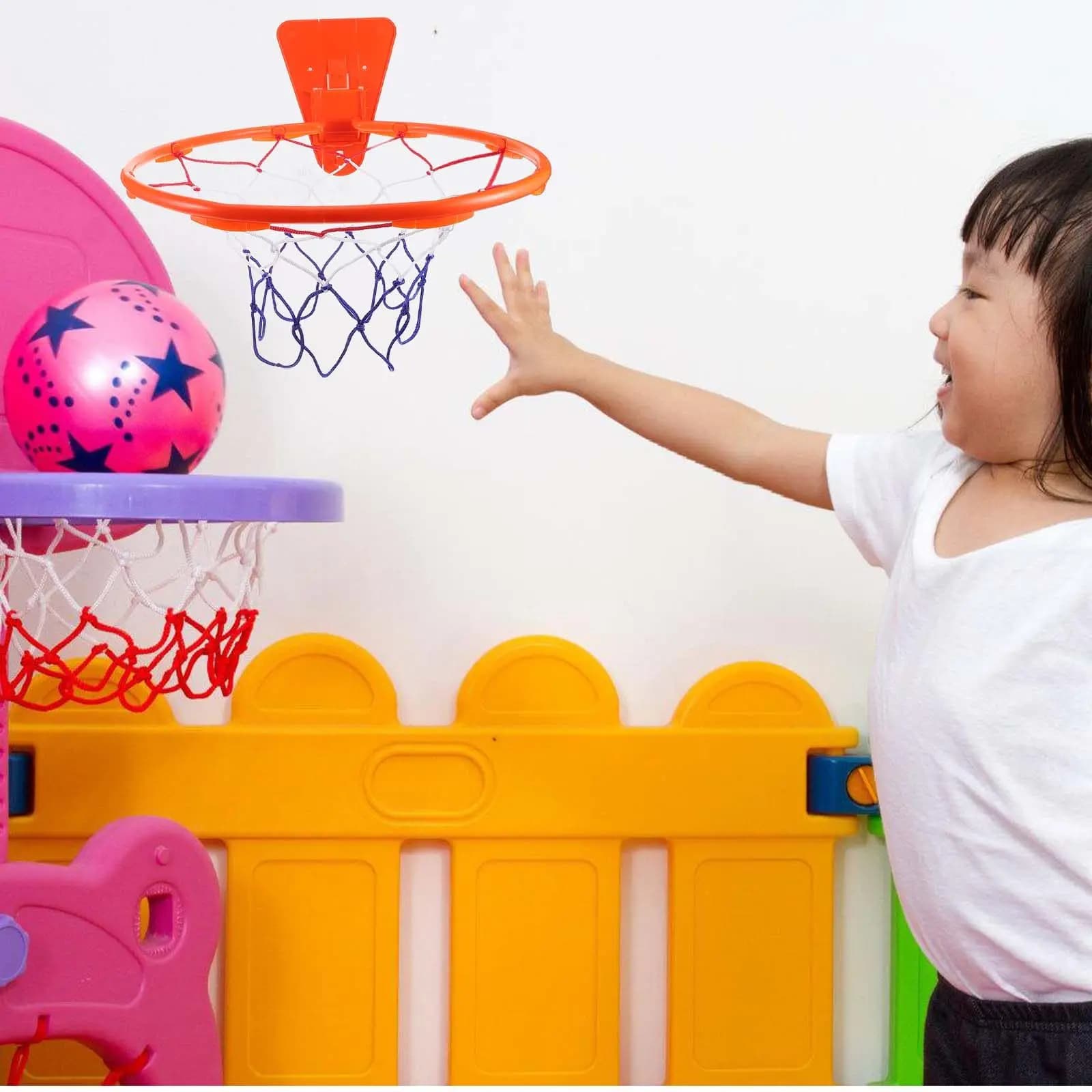 Indoor Basketball Hoop for Wall Mounted Plastic Basketball Frame Space Saving Hanging Rim for Training and Home Yard