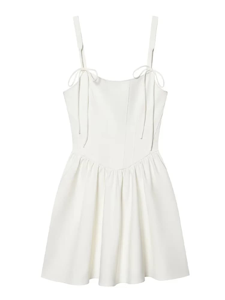 Abito Estivo da Donna HH Stile Corsetto con Spalline Sottili, Fiocco e Lacci, Elegante e Sexy Mini Abito Senza Maniche con Volant