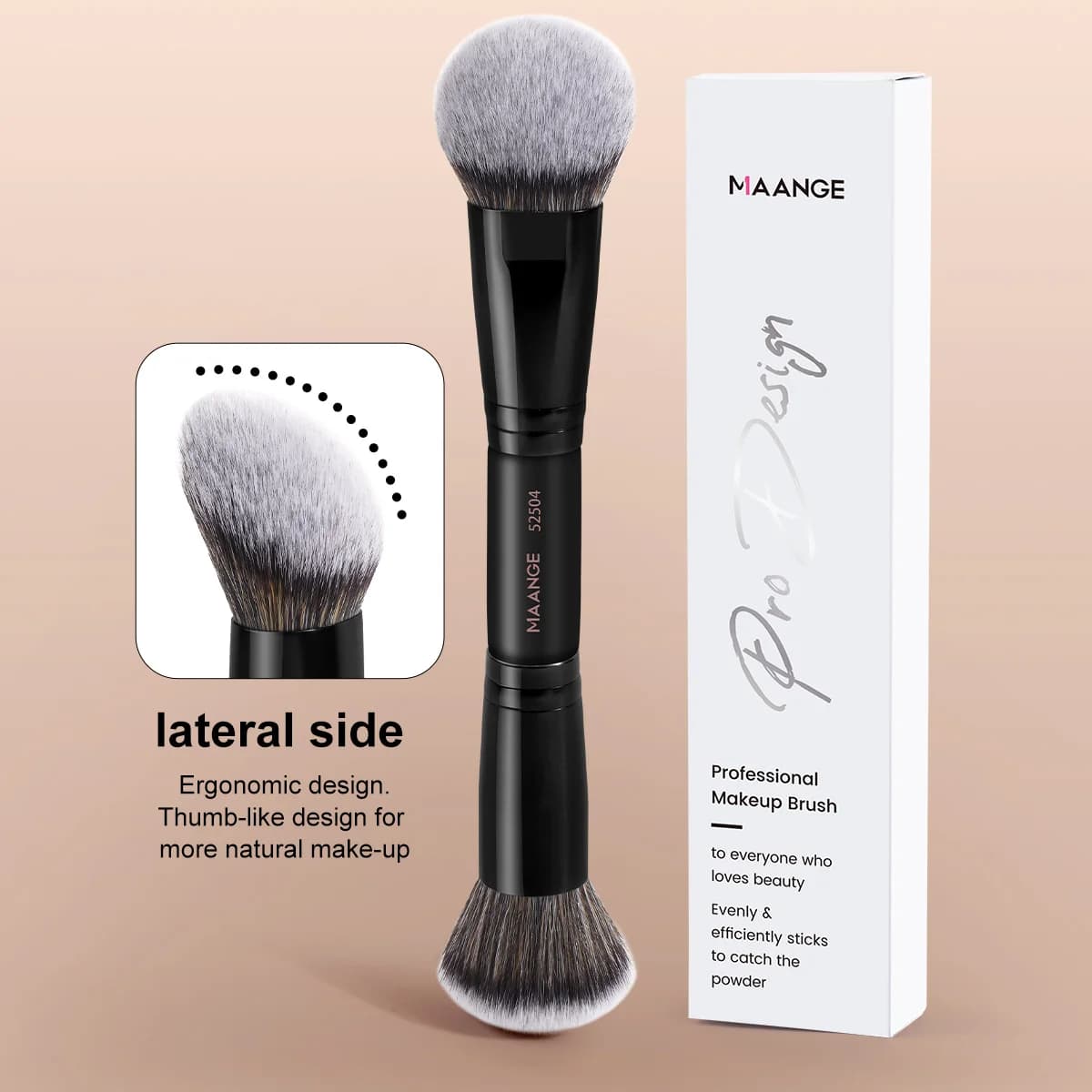 MAANGE 1pc Pennello per fondotinta inclinato Pennello per cipria minerale Kabuki Pennello per fard sciolto Manico premium Bellezza dei capelli morbidi e densi