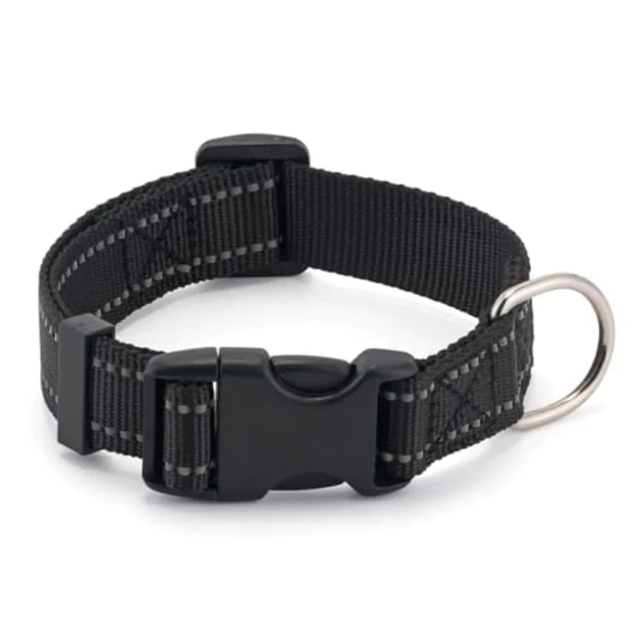 Collare per Cani con Fibbia, Collari per Cani Traspiranti Regolabili in Nylon Riflettente, Nero