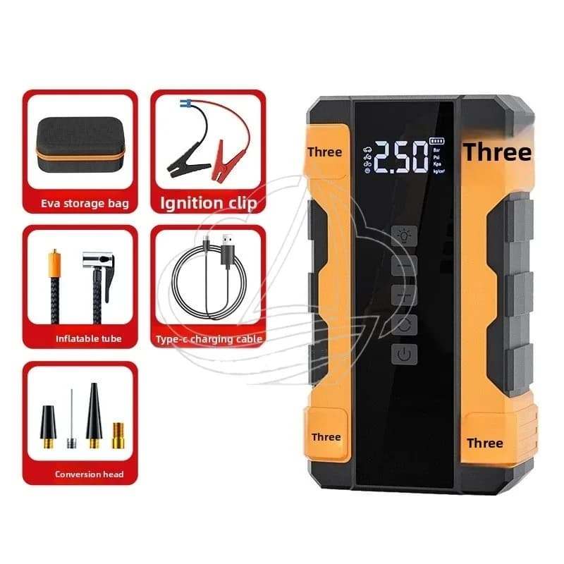 Avviatore di emergenza portatile 2 in 1 con gonfiatore digitale per pneumatici, booster per batteria di auto, camion e moto