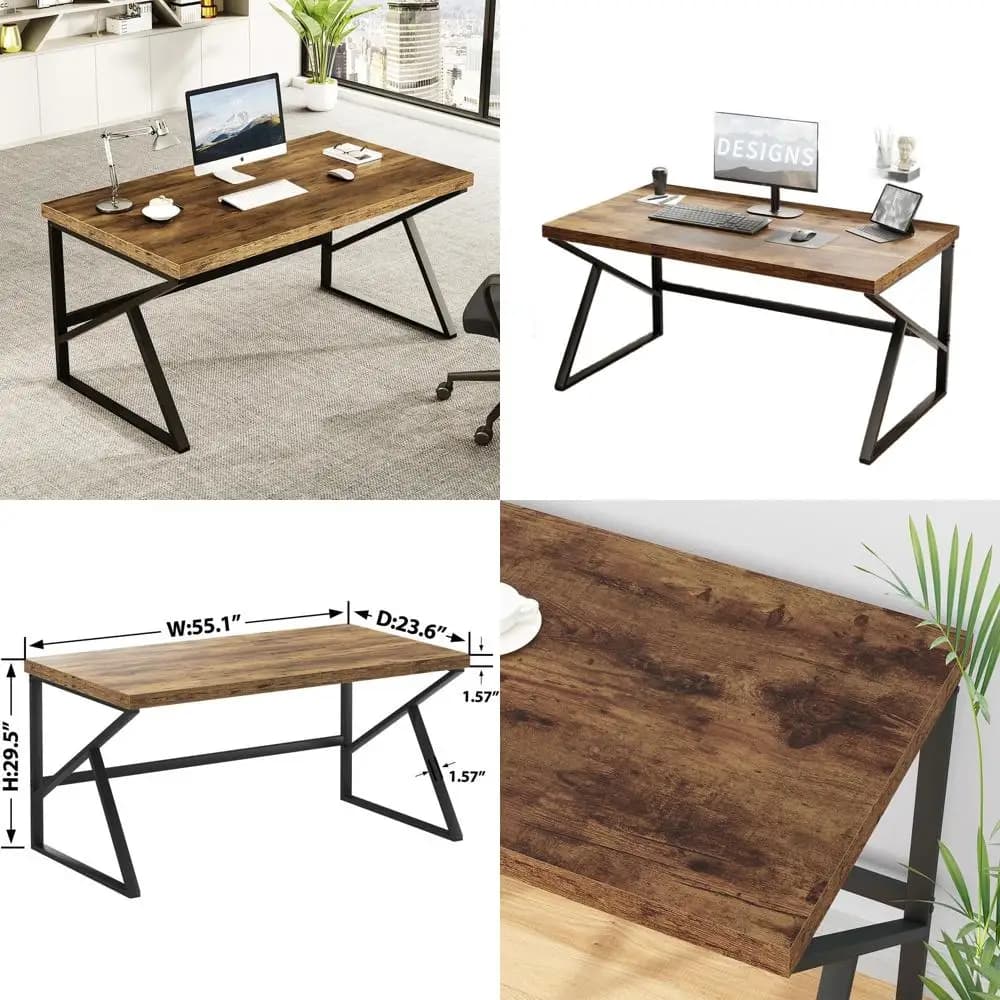 Scrivania Vintage Marrone Stile Industriale: Tavolo in Legno e Metallo per Ufficio Domestico, Studio, Gaming e Lavoro