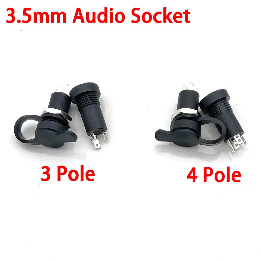 Jack Audio 3.5mm 3/4 Poly Stereo Welded Black Mounting Female Connector Panel for 3.5mm Headphones with Waterproof Dust Cap